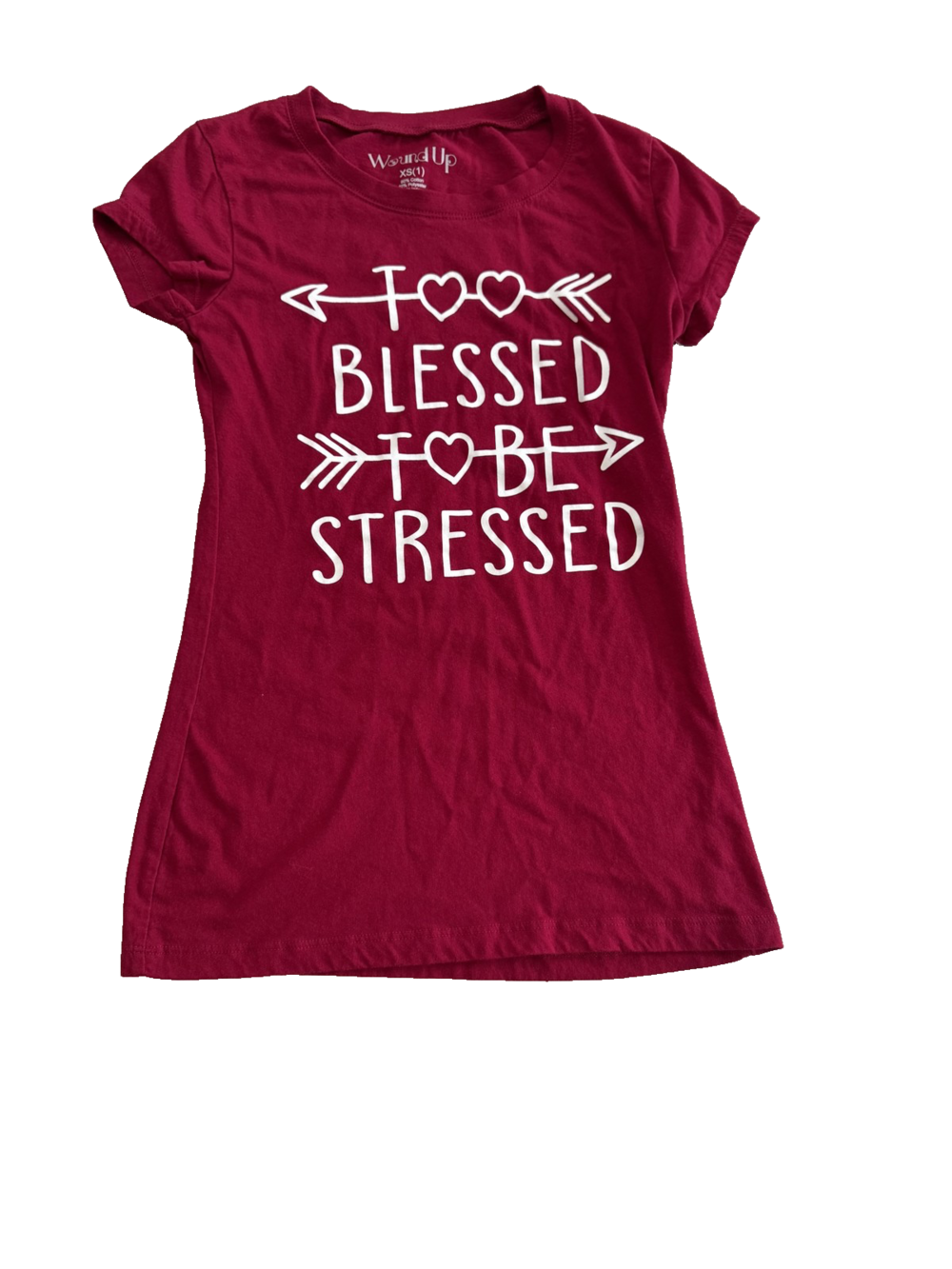 Wound Up Shirt Girls XS Red Too Blessed To Be Stressed Graphic Tee Short Sleeve